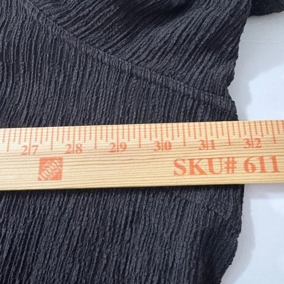 Junonia Black Textured Crinkle Blouse with Embroidered Elbow Length Sleeves. 4X - Picture 8 of 14